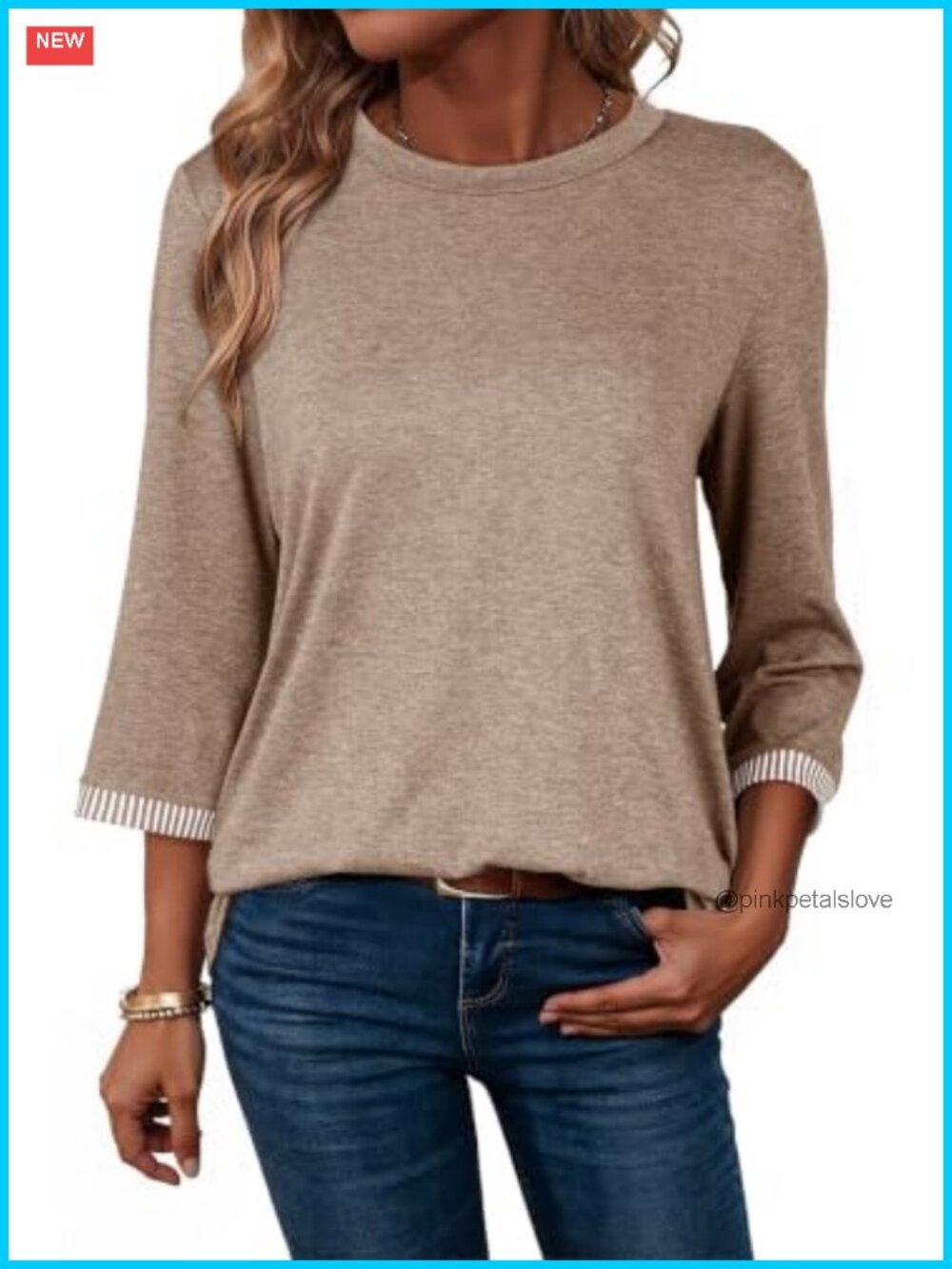 Women's 3/4 Sleeve Basic Tee Crew Neck Lightweight Pullover Top